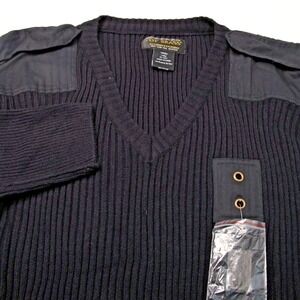 Liberty Uniform Top Brass Sweater Mens Large Black V Neck Military Commando